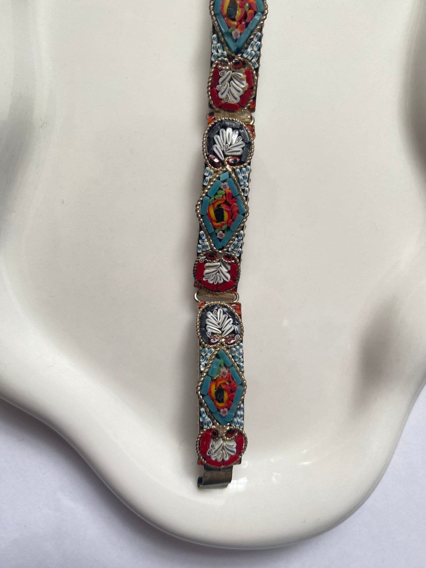 Red and Blue silver Italian vintage bracelet